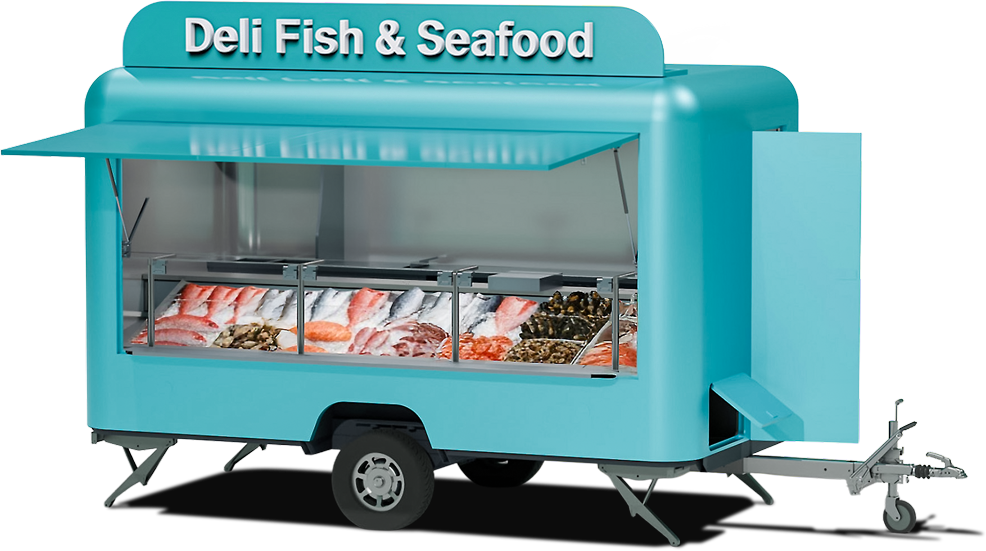 Deli Cyan Fish Trailer with Sign Info