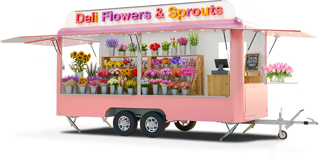 Deli Pink Flower & Sprouts Shop with Sign Info