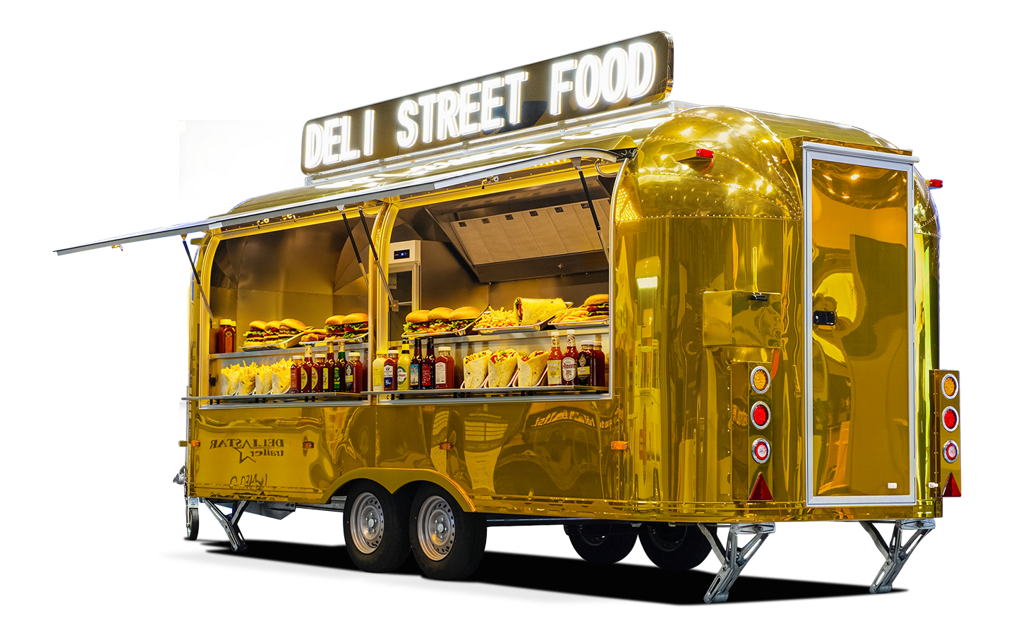 Deli Street Food - American Golden Trailer with Products